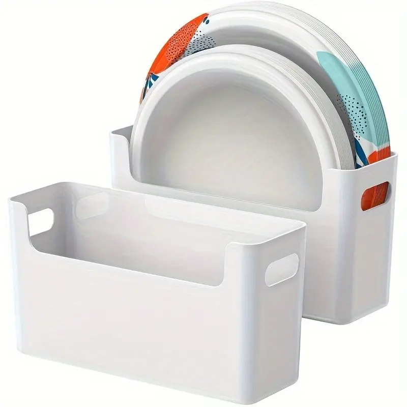 Space-saving Plastic Plate Organizer 26-9.5inch Disposable Plates- Durable, Stackable Design with Colorful Lids, Suitable Kitchen, RV or Outdoor Use, Plate Storage Stackable Organizer Durable Plastic Plate Rack