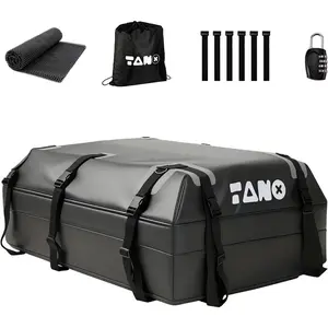 Roof Bag - 21 Cubic  Rooftop Cargo Carrier,   for   with/Without Roof Rack, Includes Anti-Slip Mat, 12 Reinforced Straps, 6 Door Hooks, Luggage Lock & Storage Bag