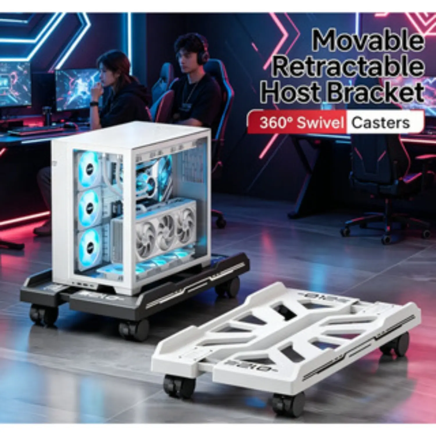 Expandable Computer Host Stand with Casters • Heavy-Duty Space-Saving PC Server Desktop Organizer • Suitable for Home Offices, Dormitories, And Businesses • Easy to Move And Manage Cables • Minimalist Design • Expandable Rack