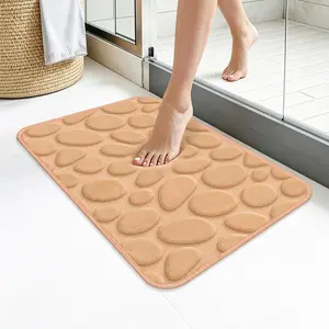 Memory  Bath Mat,16x24 Inch Non Slip Cobblestone Bath Mats,Manchine Washable Absorbent Bathroom Floor Mats,Ultra Soft and Quick Dry Bath Rugs for Bathroom Tub and Shower,Khaki
