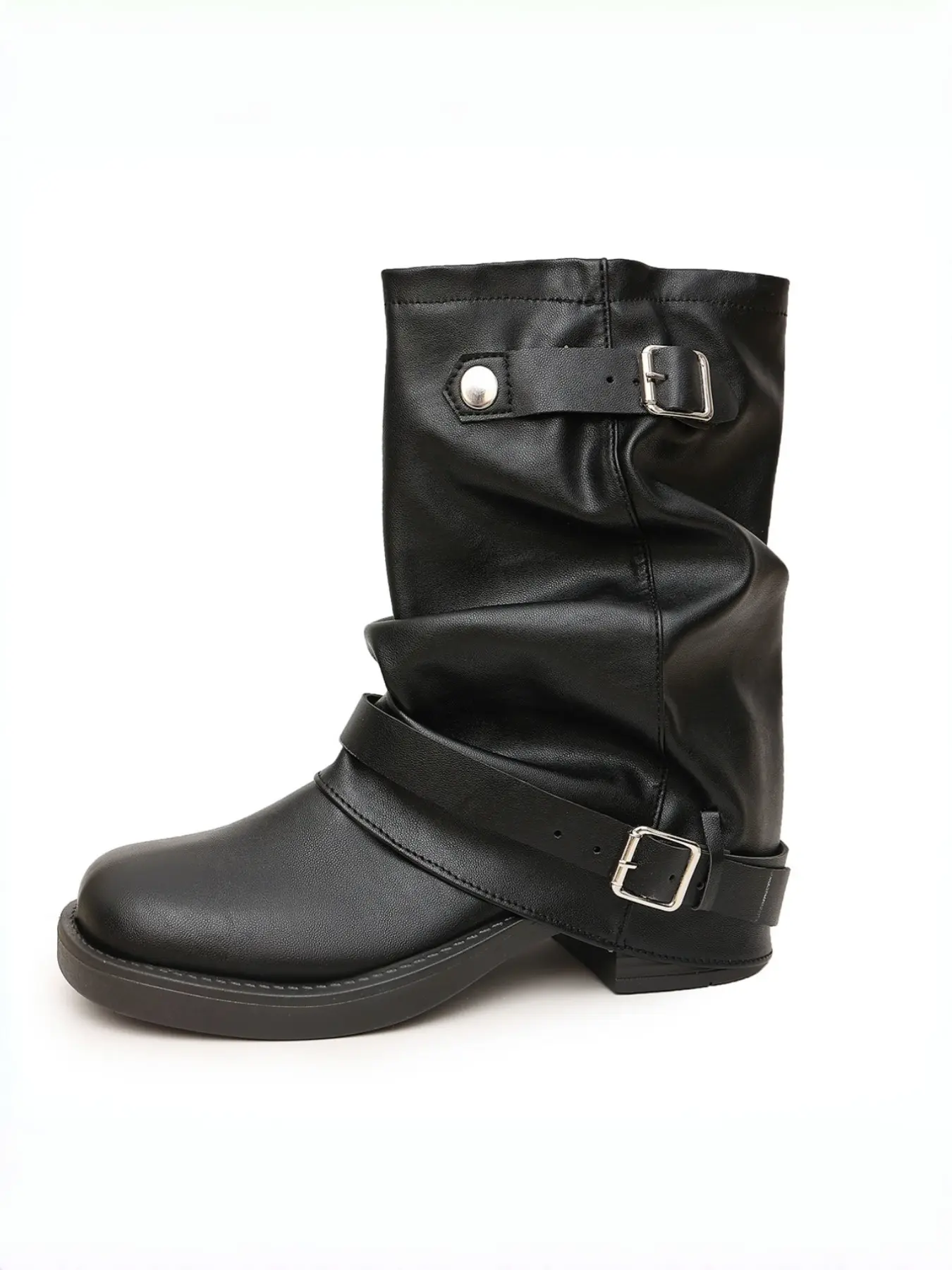 Maraud Matte Deep Soft PU Leather Boots, Chunky Heel Knight Boots, Slimming Mid-Calf Western Fashion Boots, All-Season Casual Wear