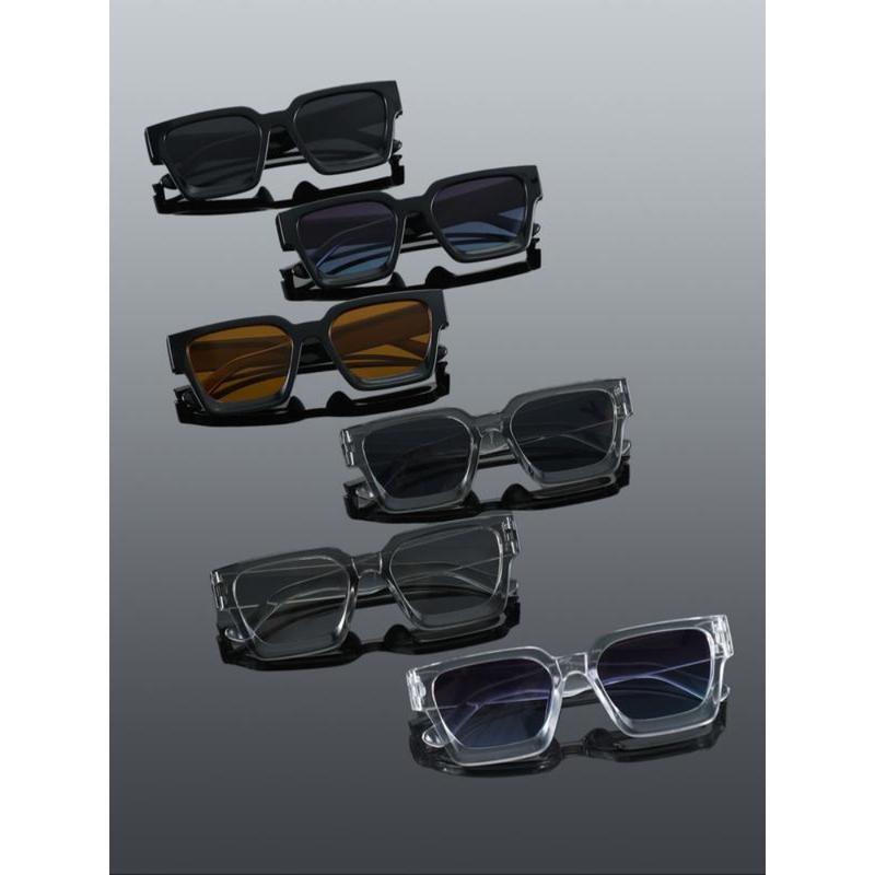 6-Pack Men's Rectangular Street Style Sunglasses – Classic Thick Frame Minimalist Design, Trendy Shades for Street Photography & Outdoor Casual Wear