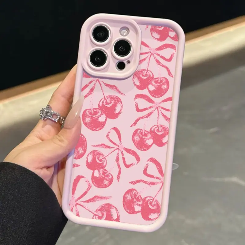 Phone Case - Rose Pink Cherry Ribbon Shockproof Mobilephone Protective Cover, Suitable for iPhone 17 Promax/16/15/14 Plus/13/12 Mini/11/X/XS, Ideal Birthday Present.