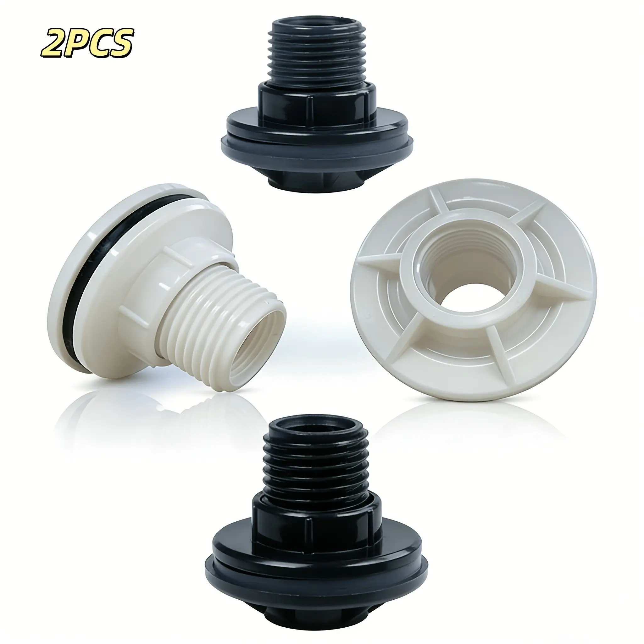1/2" PVC Tank Adapter, Internal/external Thread, Leak-Proof Plastic Fitting, for Faucet, Barrel, Pipes, Irrigation System