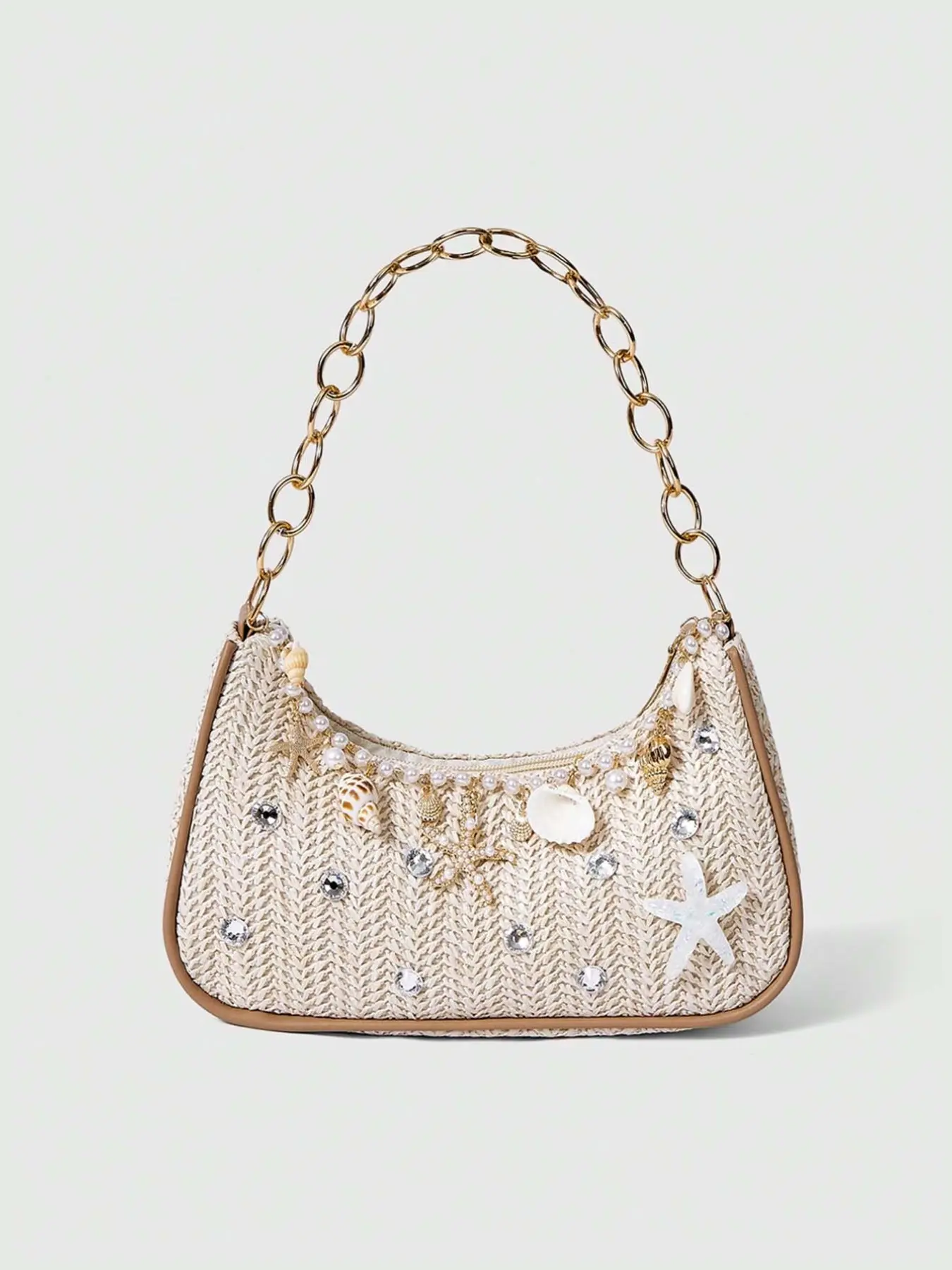 Bohemian Style Crossbody Bag, Starfish Pearl Shell Chain Handbag, Lightweight Shoulder Bag for Women, All-Season Accessory