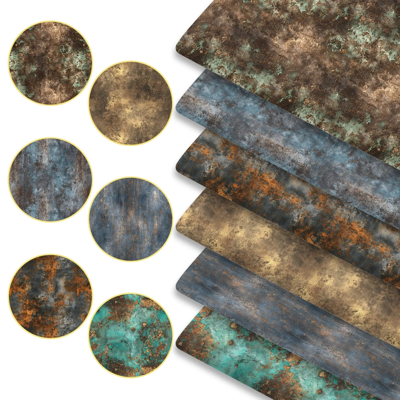 6pcs Industrial Vintage Rust Metal Print Patchwork Fabric Set | 45×50cm Oxidized Corrosion Texture DIY Craft Fabric | American Retro Material for Bags, Headbands, Tablecloths & Pillow Covers