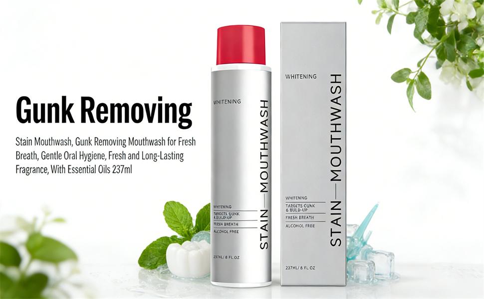 Stain Mouthwash, Gunk Removing Mouthwash for Fresh Breath, Gentle Oral Hygiene, Fresh and Long-Lasting Fragrance, with Essential Oils 237ml (2PCS)