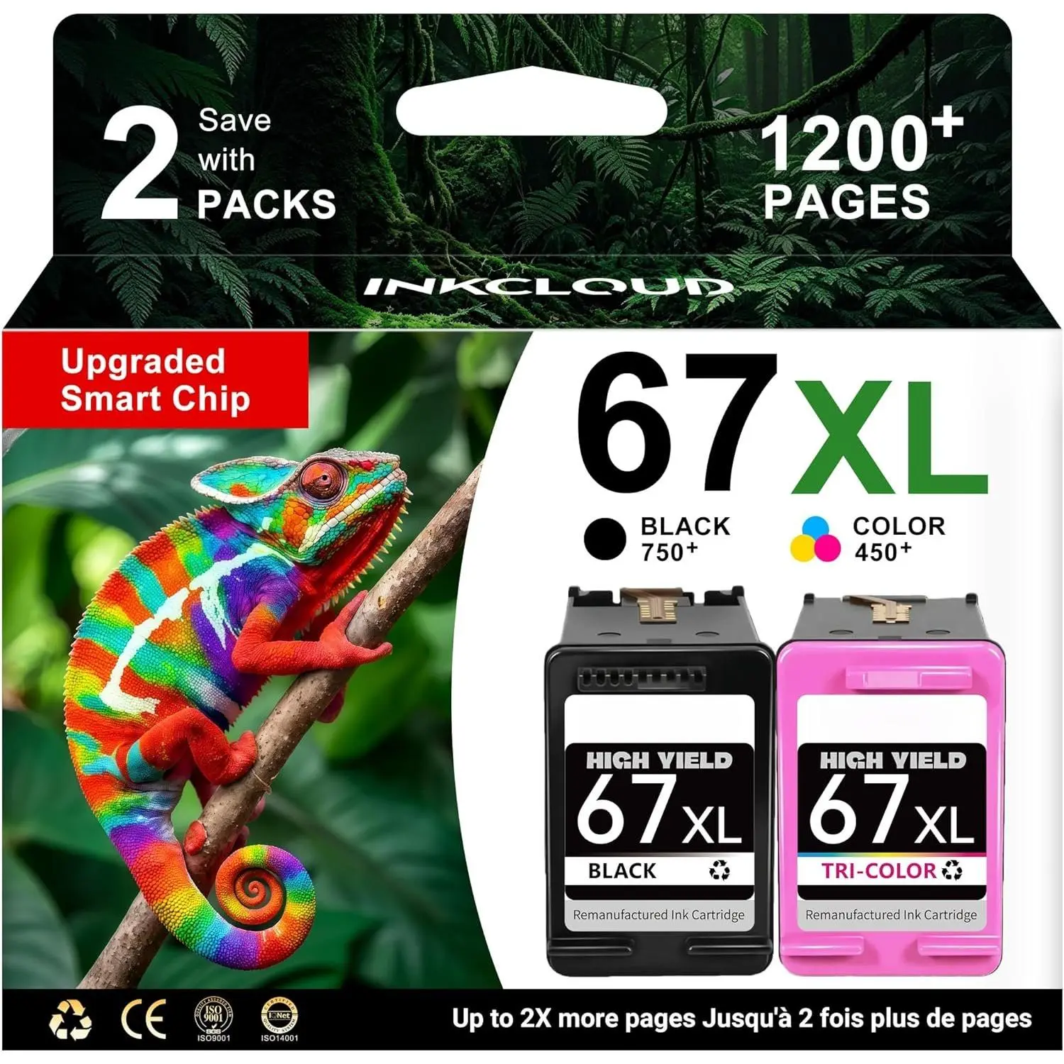 67XL Black/Tri-Color Ink Cartridges  for  Ink 67 67XL HP67XL Work with  DeskJet 2855e 2755e 4255e 2700 2752e 4100e 2700e 2852e 2827e 1255 Envy 6055e 6455e 6400e 6000 Printer