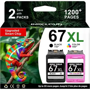 67XL Black/Tri-Color Ink Cartridges  for  Ink 67 67XL HP67XL Work with  DeskJet 2855e 2755e 4255e 2700 2752e 4100e 2700e 2852e 2827e 1255 Envy 6055e 6455e 6400e 6000 Printer