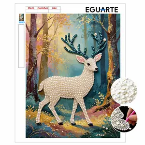 DIY Unframed Pearl Art, Deer Pattern Mosaic, Home Decor Wall Hanging, Cross Stitch Kit, Pearl Puzzle Gift, Memorial Gift for Friends