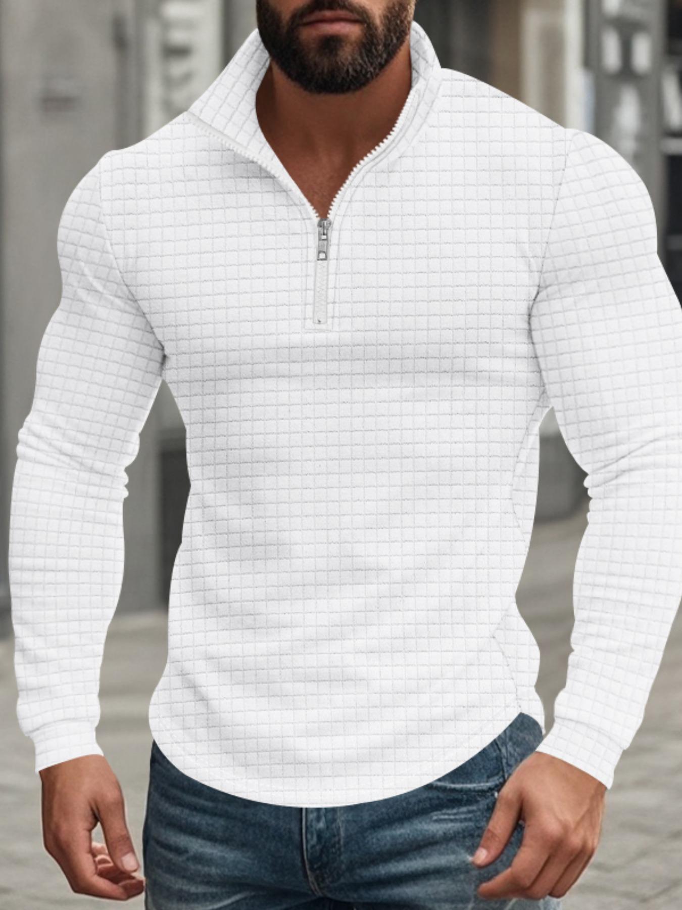 Men's Regular Fit Plain Half Zip Up Sweatshirt, Casual Long Sleeve Pullover for Spring & Fall, Fashion Men's Clothes for Daily Wear