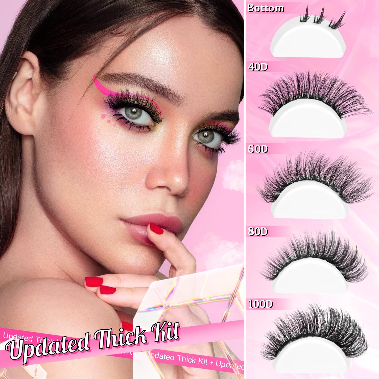 Natural Look Eyelashes Extension Set, DIY Eyelash Extensions, 1 Set Eyelashes Clusters & Lashes Glue & Tweezers & Brush, Eye Makeup Accessories for Women, Eyelash Extension Kit Cosmetic