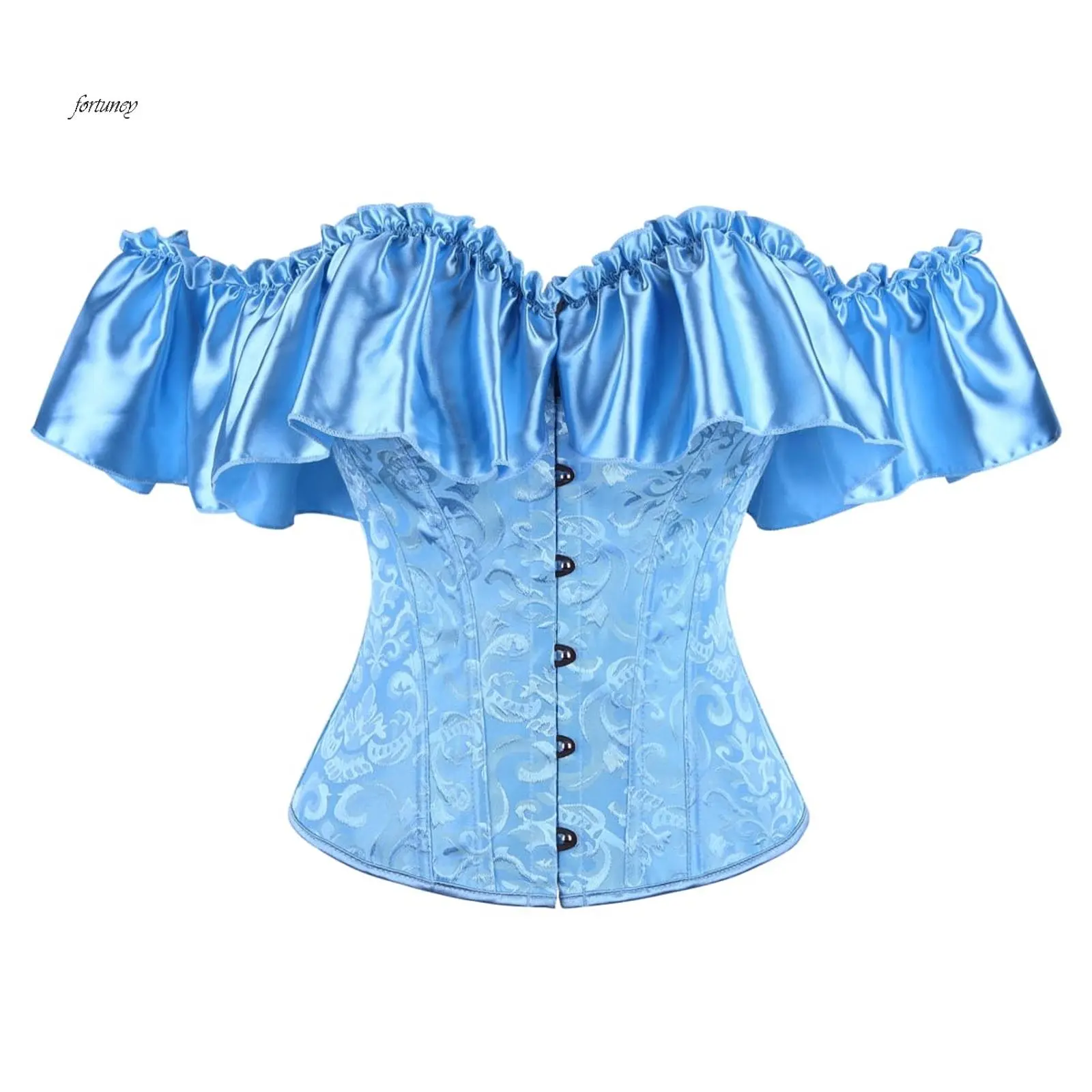 Women's Floral Off Shoulder Corset Tops, Push Up Bustier with Ruffle Sleeves, Elastane Blend Lace-Up Back Shapewear, Women's Clothes, Off Shoulder Tops, Lady, Button, Elegant, Xl