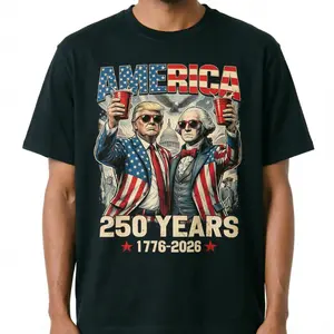 250 Years America Anniversary 250th Trump Washington 4th of July Vintage Graphic Cotton T-Shirt Classic American Black navy Blue White Crewneck Tee Unisex Fit Design Ideal For Independence Day