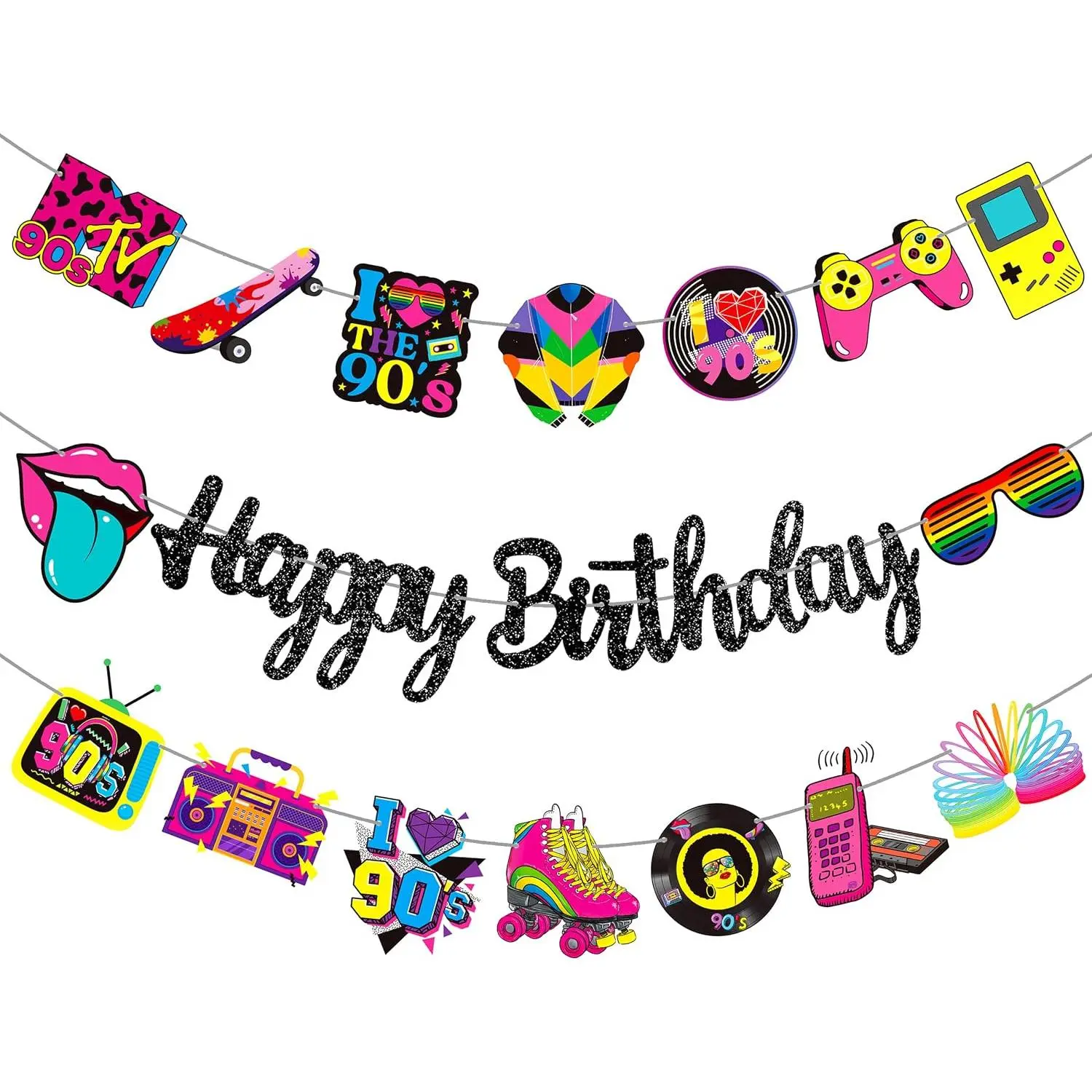3 count 90s Birthday Party Banners 90's Retro Theme Birthday Banners  to 90s  Hop Party Decorations for 1990s  Bday  Shower Supplies