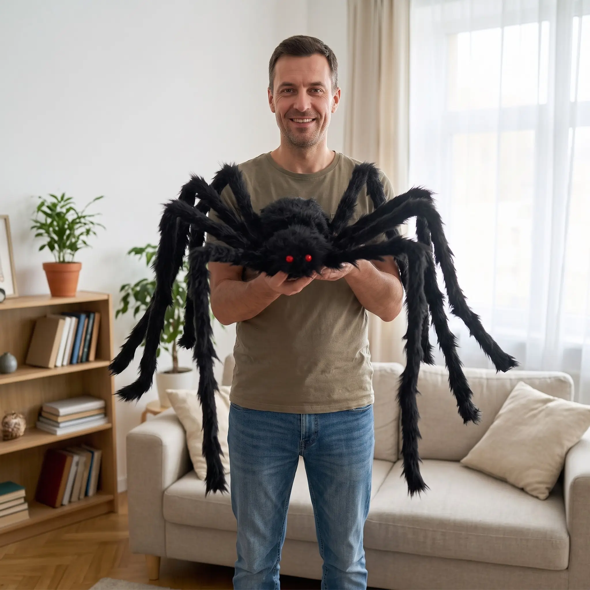 Giant Furry Spider Decoration, 78 Inch Realistic Halloween Prop, Creepy Large Tarantula for Yard, Porch, Wall, Haunted House, Spooky Accent for Adults