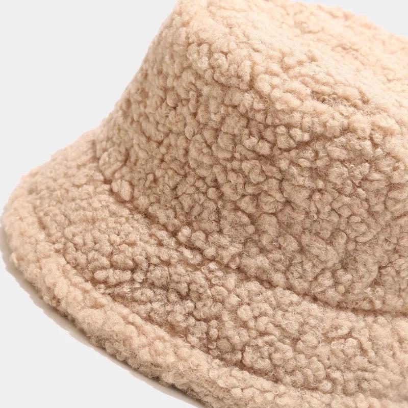Lamb Faux Fur Bucket Hat Winter Warm Teddy Velvet Hats Caps For Women Lady Outdoor Panama Fisherman Hat
