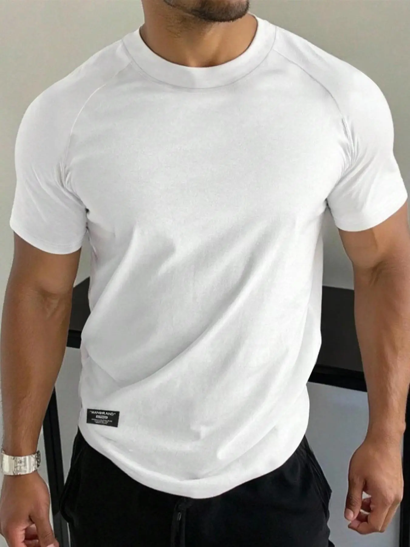 Sleeveless Slim Fit Workout T-Shirt for Men, Elastic Stretch Basic Style, Casual Round Neck Short Sleeve Top