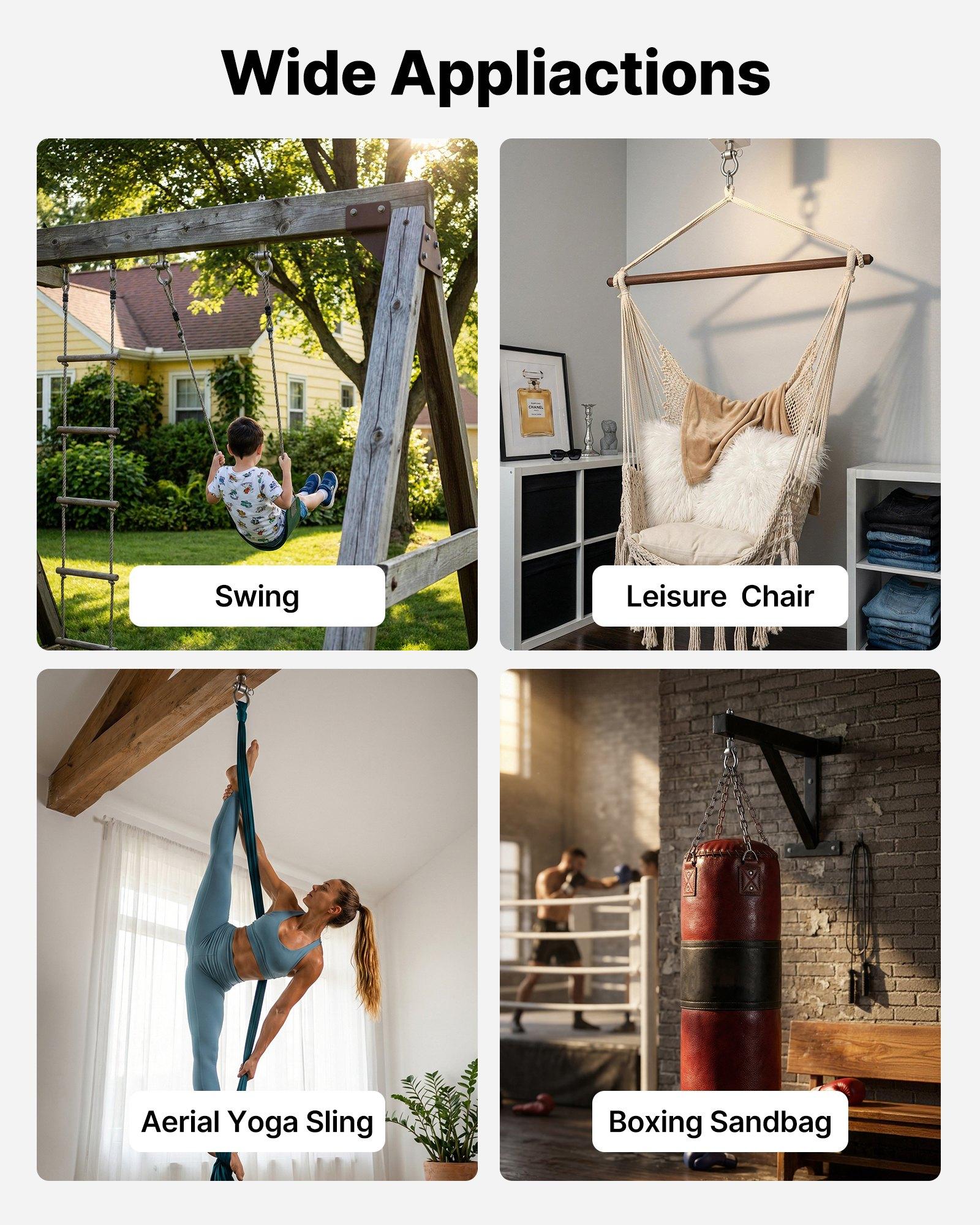 VEVOR Swing Hangers, 6 Pack Heavy Duty Swing Brackets, 850 lbs Each Load Capacity, Smooth Bearing, Stainless Steel Hangers, Ideal for Hammocks Playground Porch Yoga Boxing Bag Indoor Outdoor, Silver