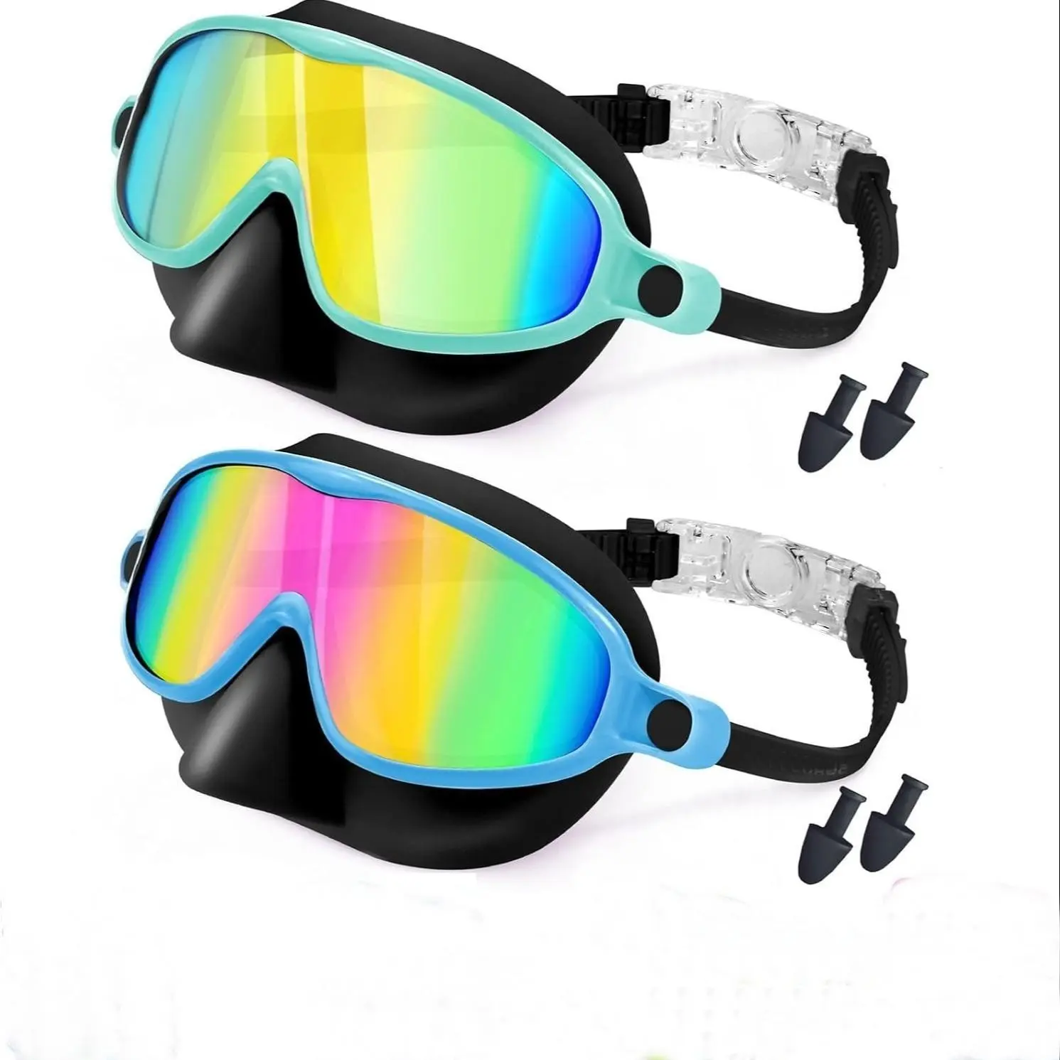 Swim Goggles with Nose Bridge, Goggles with Nose Cover, Large Frame Waterproof Anti-Fog Outdoor Swimming Goggles, High Definition Electroplated Lenses for Kids 3-15 Years Old, Pool Goggles #GLOBAL PICKS