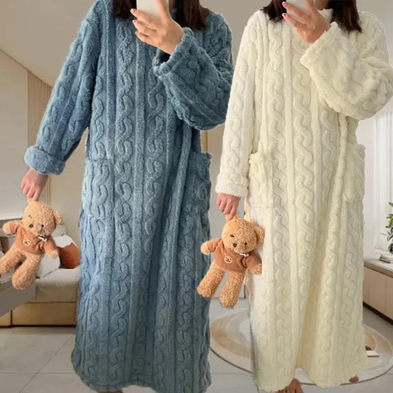 New Winter Women Thick Warm Flannel Fleece Pajamas Sleepwear Nightgown Home Wear