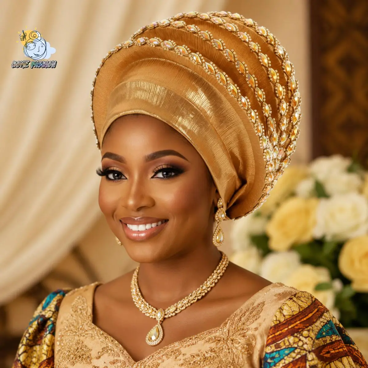 African Women Turban Caps Sparkle Rhinestone Decor Head Wrap Gele Headties