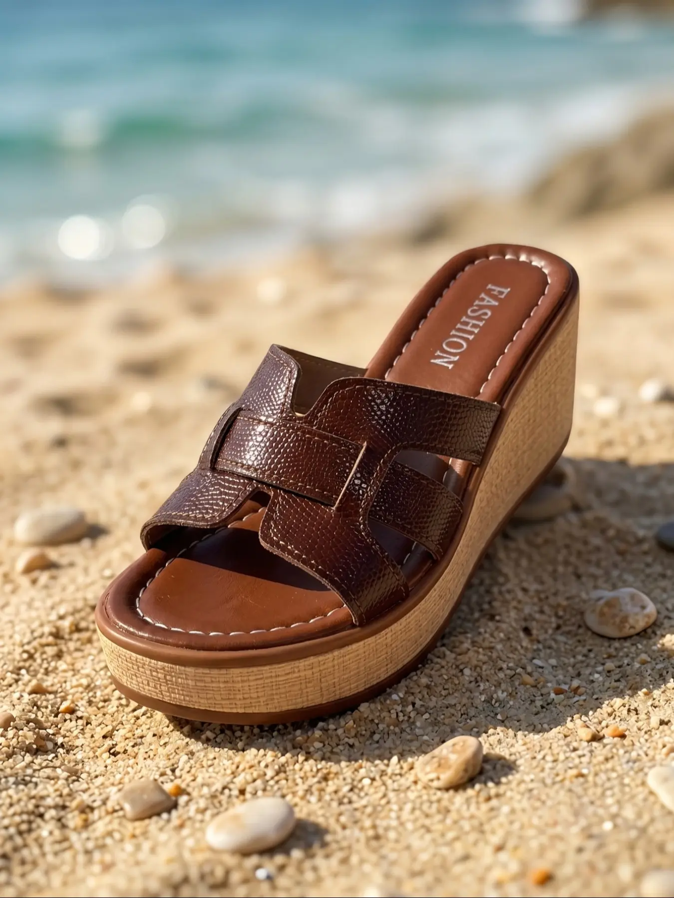 Deep Plaid Weave Wedge Sandals for Women, Hemp Rope Texture, Thick Sole, Anti-Slip, Vintage Leather Strap, Beach Vacation, Casual Shoes