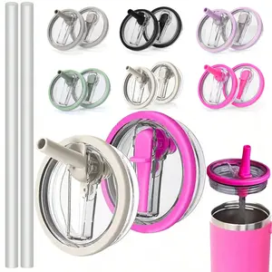 4Pcs 40oz 4th Gen Car Tumbler Lids, Thickened Plastic Screw-on Foldable Straw Covers, Silicone Leakproof Ice Cup Replacement Lids for Travel Mugs