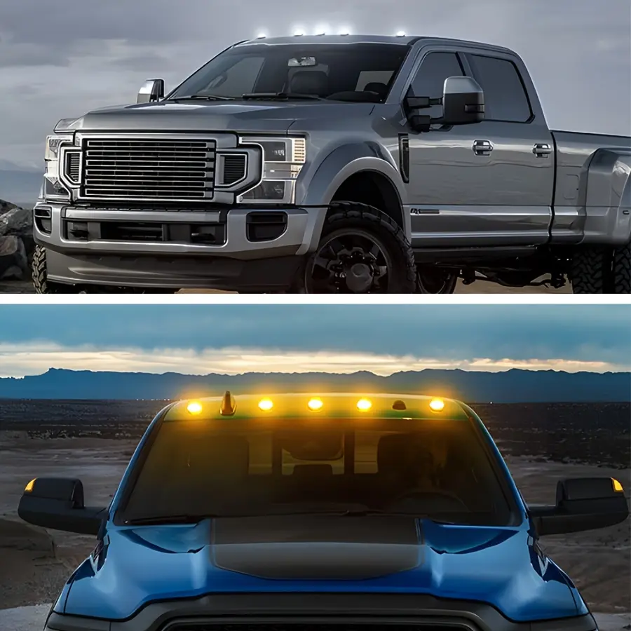 5pcs Solar Powered Cab Roof Marker Light, Water Proof Truck Accessories, Always On Wireless Solar Cab Lights for Ford for DODGE Ram SUV POV Pickup Trucks, Easy to Carry, 16 LED