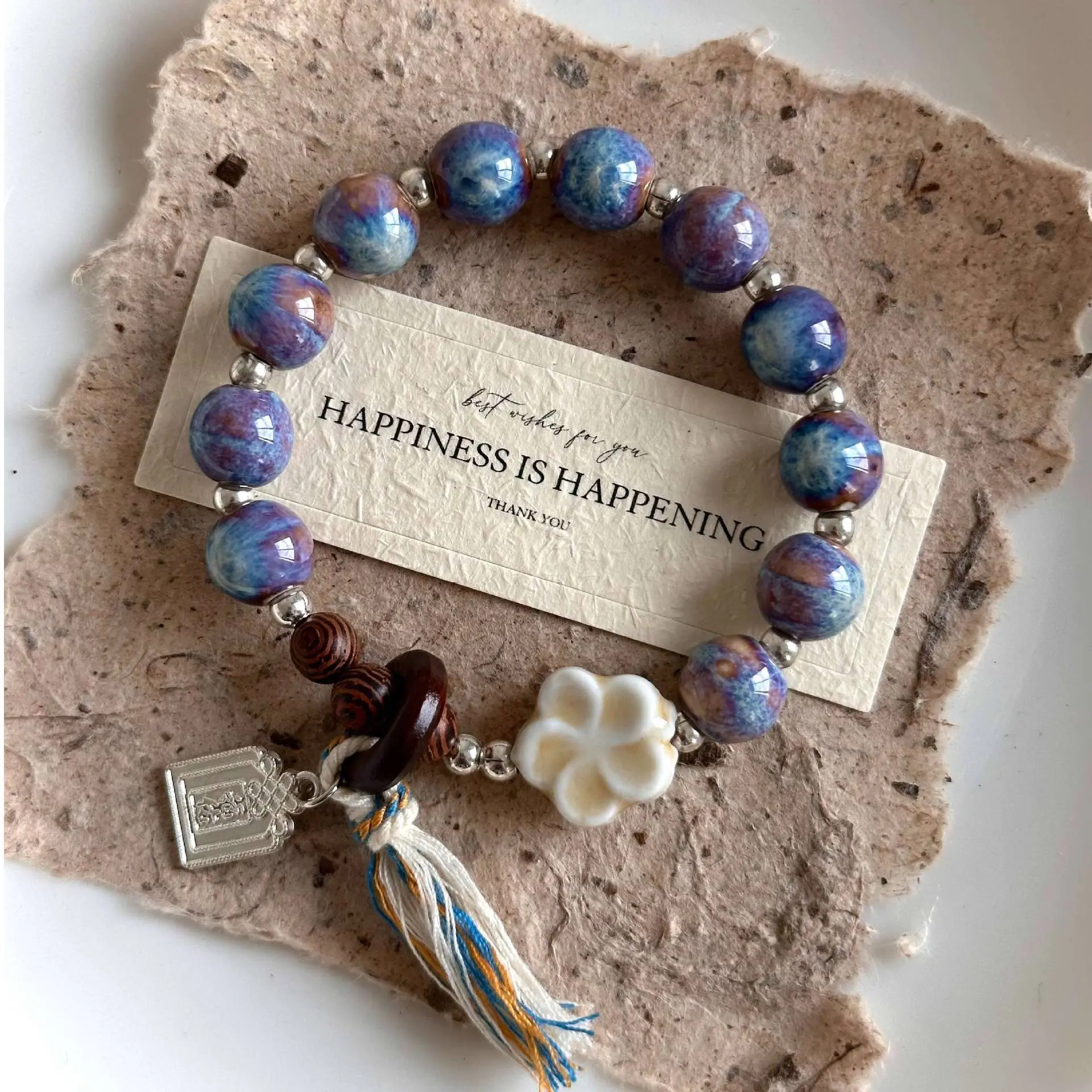 Women's New Chinese Style Ceramic Beaded Bracelet - Vintage-Inspired Handmade Oriental Aesthetic Jewelry, Elegant Artistic Wristband, Ideal Gift for Daily Wear & Loved Ones