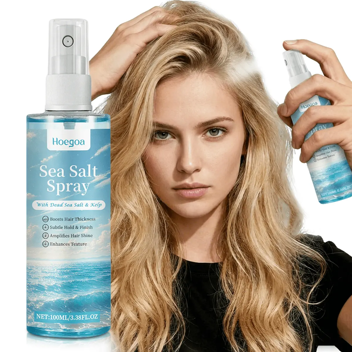 Sea Salt Spray for Beach Waves with Dead Sea Salt & Kelp - Nourishing & Hydrating Hair Moisturizer for Texture & Volume, Gentle Unisex Haircare, Travel Size 100ml, 3.0 To 5.9 Fl. Oz., Quick-Dry Light Hold