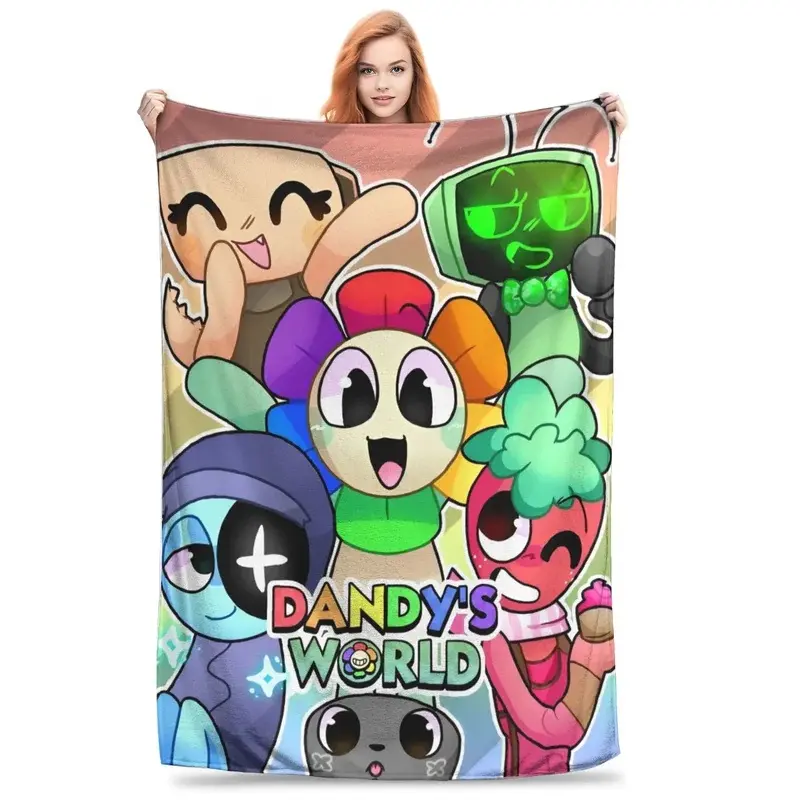 Dandy's World Flannel Blanket, All Characters Collage Print Throw Blanket, Roblox Game Fan Sofa Bed Blanket