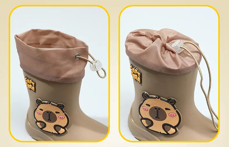 Capybara Rubber Boots For Kids Anti-Slip Youngsters's Mid-Calf Rain Boots With Elastic Band Boy and Girl Comfortable Rain Shoes