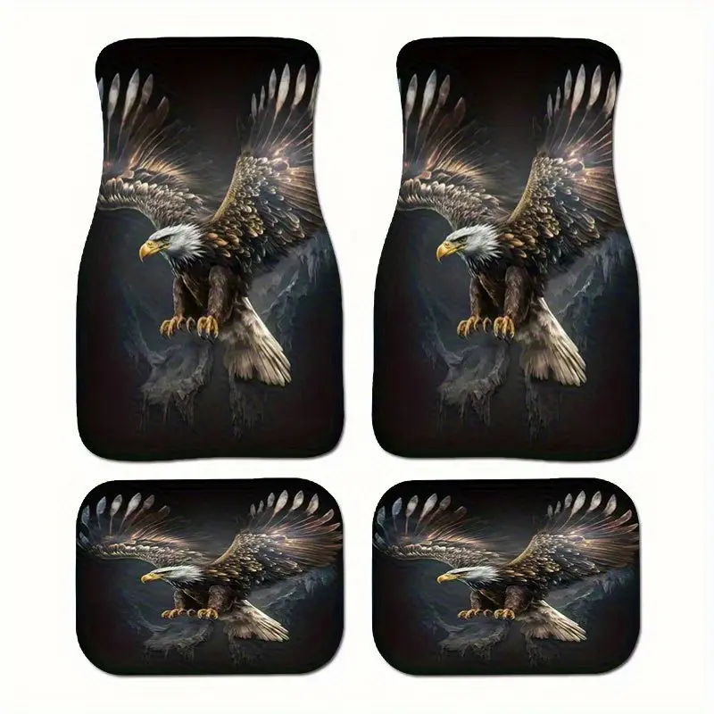 4-Piece Eagle-Themed Car Floor Mats, Synthetic Durable Polyester, Easy to Clean, Protects Vehicle's Interior, Suitable for Sedans, SUVs, Trucks, Fashionable Auto Floor Mats