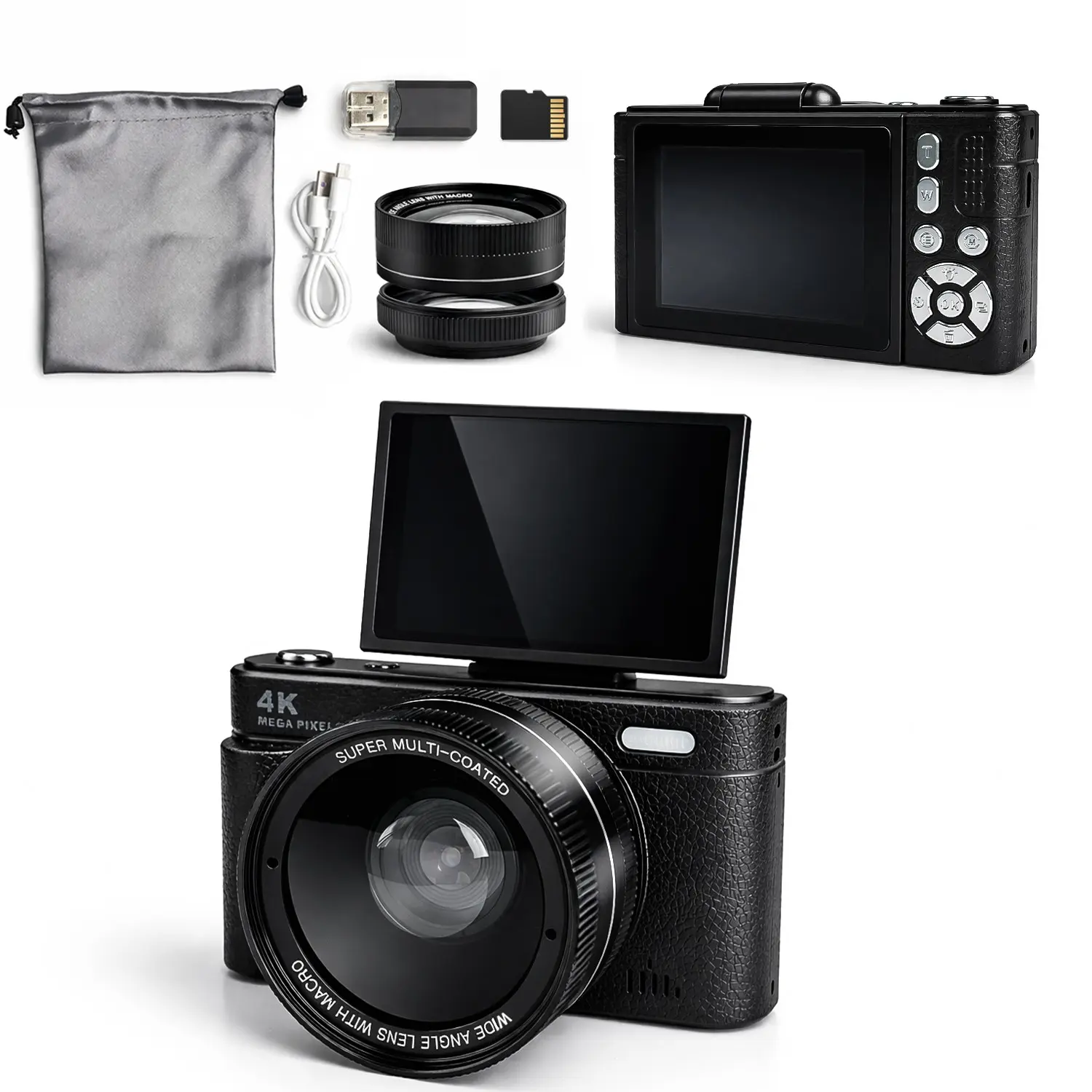 Portable Digital Camera, Digicam, Compact 180° Flip Screen, 16x Zoom, SD Card Slot, Elegant Camera Bag, Content Creator Camera, Ideal for Vlogging & Photography, Valentine's Gift