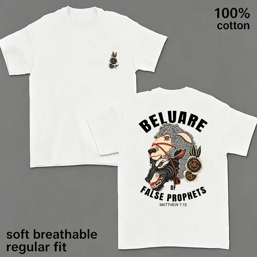 Unisex 100% Cotton Graphic T Shirt, Vintage Faith Inspired Wolf and Sheep Tee, Retro Tattoo Style Short Sleeve Shirt, Soft Breathable Regular Fit Casual Top for Men Women