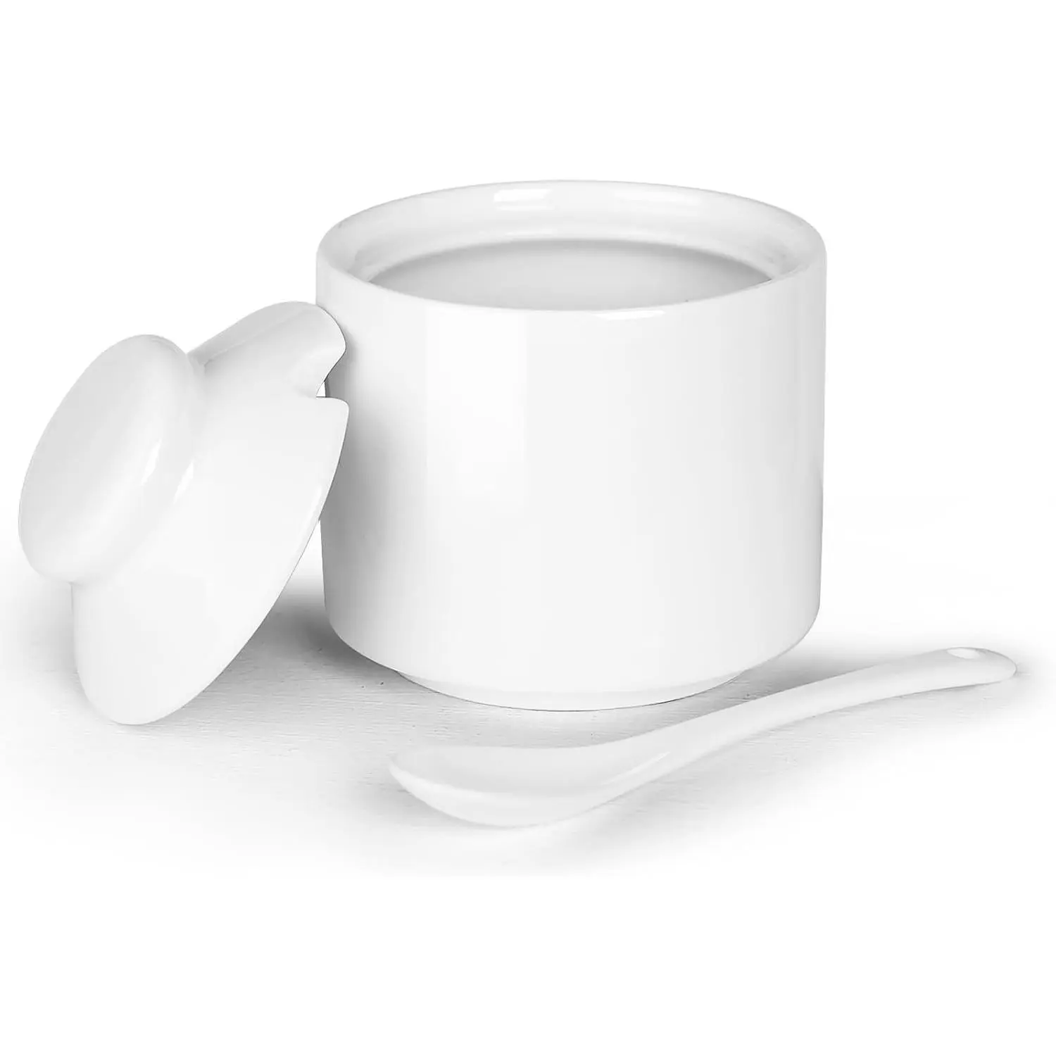 8 oz Sugar Bowl with Lid and Spoon,Ceramic Sugar Jar Sugar Dispenser Sugar Container Coffee Bar Accessories, Kitchen Countertop Canisters (White)