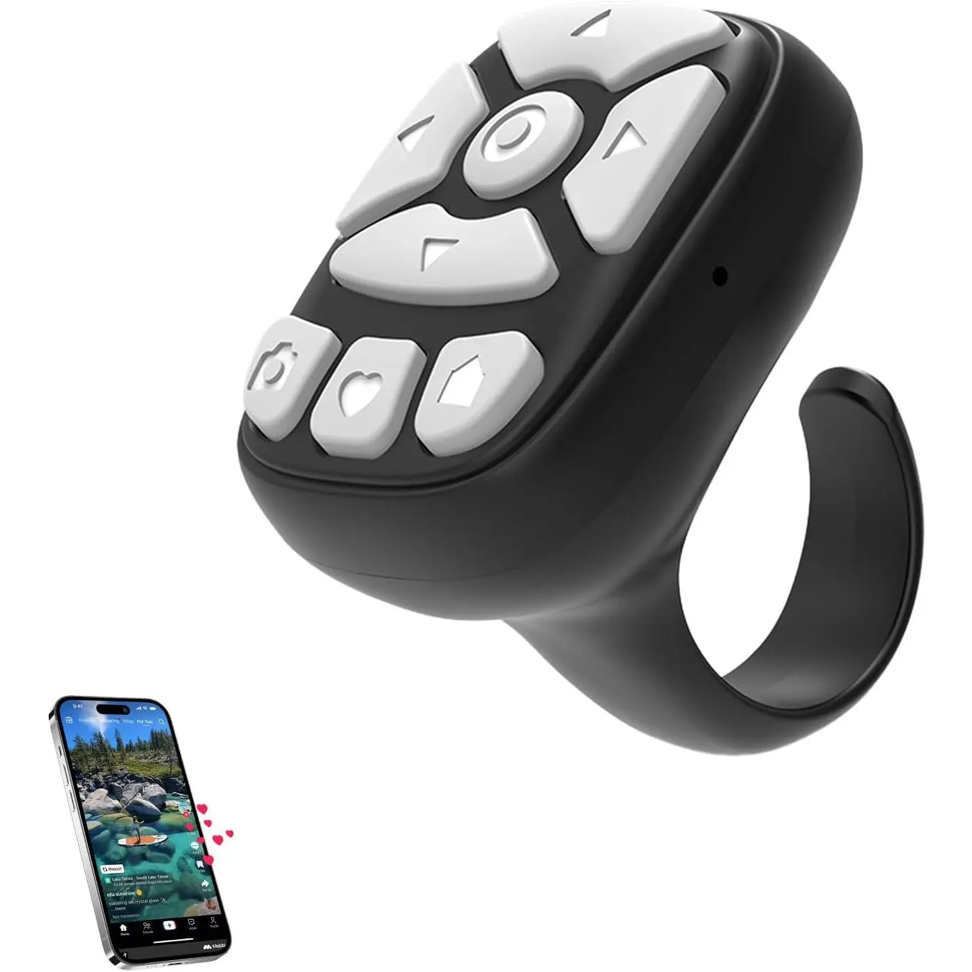 2025 Ergonomic Plastic Smart Ring Scroller - Bluetooth Portable Camera Accessory for Kindle, Android Phones & Tablets, Wireless TikTok Remote Control, 1-Touch Social Media Browsing, Compact Black Indoor Recreation Gear