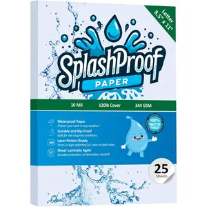 8.5" x 11" 10 Mil Waterproof Printer Paper Compatible with Laser Printer & Copy Machine (25 Sheets)