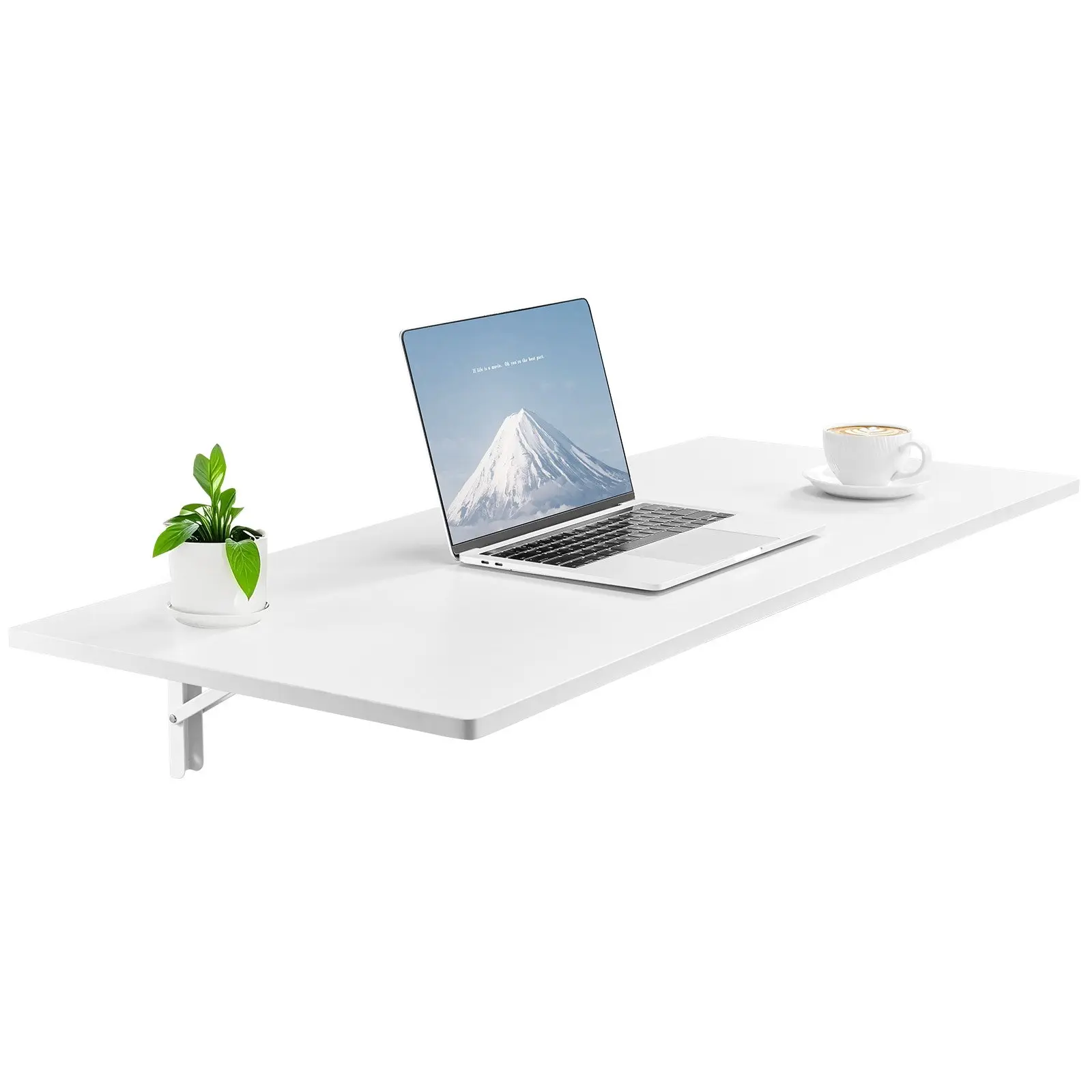 【toolupgrade】VEVOR Wall-Mount Folding Table, 43.3x18in Minimalist Single-Unit 1-Layer Metal Floating Desk with Iron Bracket, Multi-Room Space-Saving Fold-Down Desk for Home Office Small Spaces, White