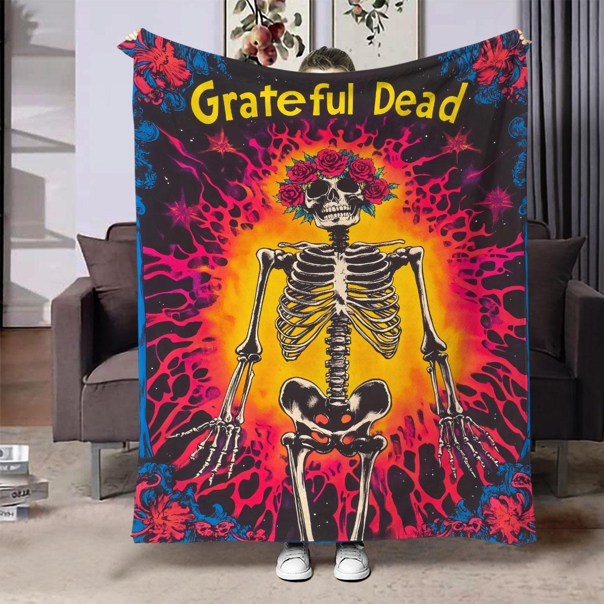 Grateful Dead Skeleton Pattern Blanket, Soft Throw Blanket, Cozy Warm Blanket, Air Conditioning Blanket, Warm Nap Blanket, Stylish Blanket for Home Office Travel, Halloween