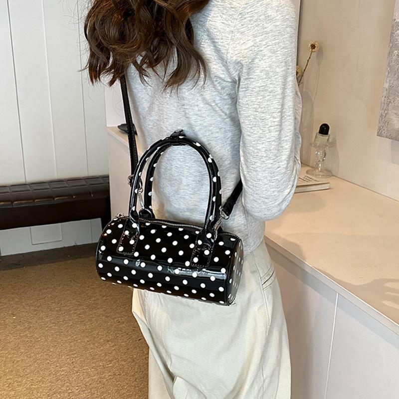 Crossbody Bag for Women Barrel Shape Mini Top Handle Purse PU Leather Polka Dot Cute Handbag Adjustable Strap Daily Use