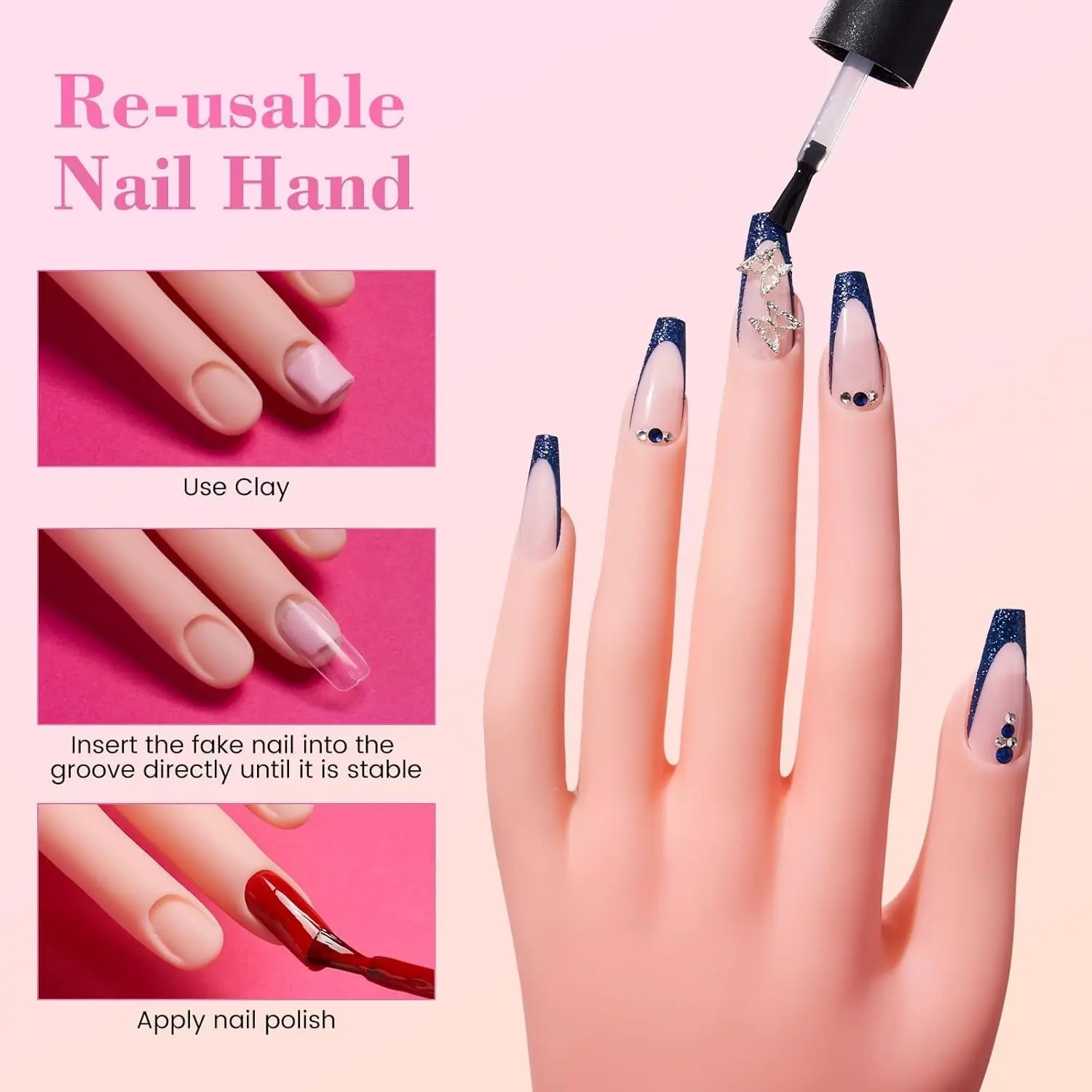 Flexible Bendable Mannequin Hand for Acrylic Nails, Nail Art Training Tool for Beginners, Salon Home Practice Manicure