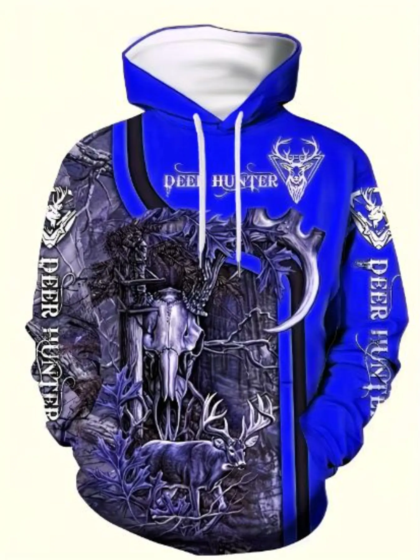 Men's Camo Hoodie with Deer Antler and Forest Pattern, Multi-Color, Ideal for Fall Winter Hunting and Outdoor Activities