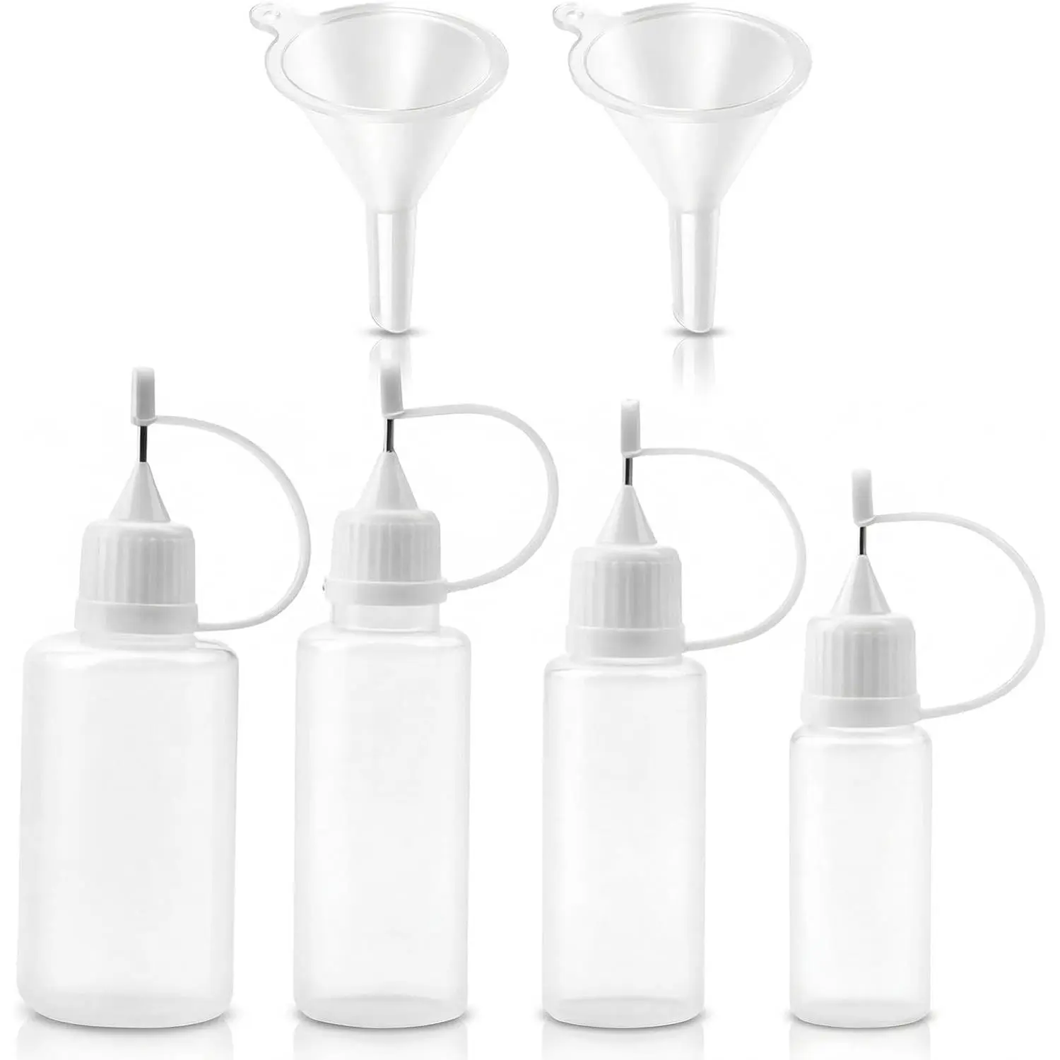 6 PCS Precision Tip Applicators Bottles Set - 4 Sizes Fine Needle Tip Squeeze Glue Bottles with 2 Mini Funnels for Liquid DIY Craft Quilling Glue Painting (10ml/15ml/20ml/30ml)