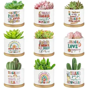 9Pcs Teacher Appreciation Gifts Teacher Flower Style Succulent Plant Pot Succulent Accessories for Teacher Women Birthday Gift Plants Not Included