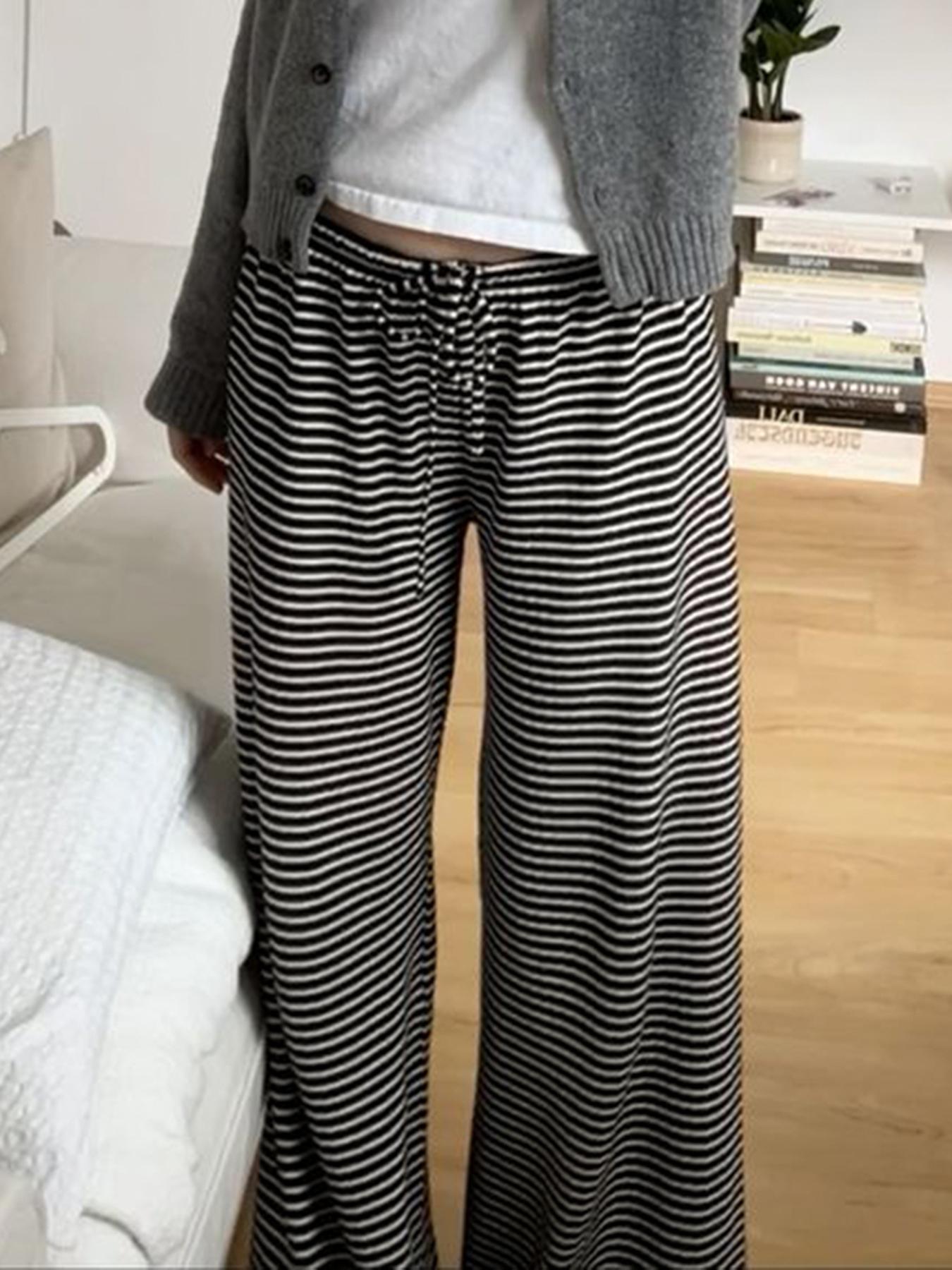 Women's Striped Print Drawstring Waist Pants, Casual Lounge Pants, Casual Wide Leg Trousers for Daily Wear, Ladies Bottoms for All Seasons, Comfortable trousers