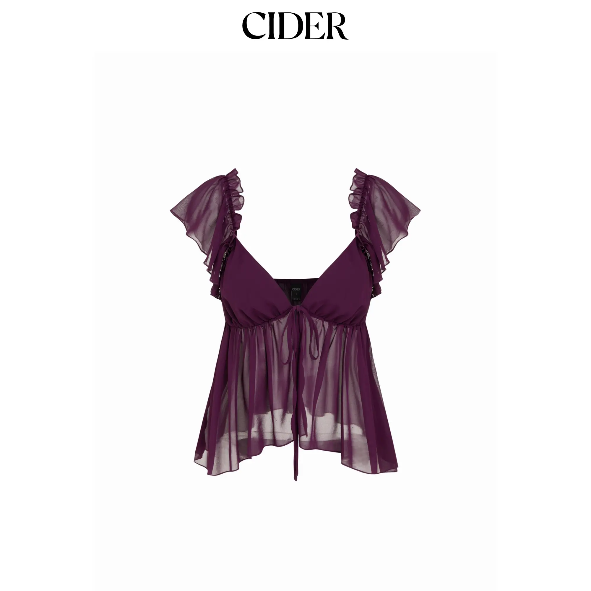 Cider Chiffon V-neck Ruffled Sleeve Tie Front Backless Cami Blouse