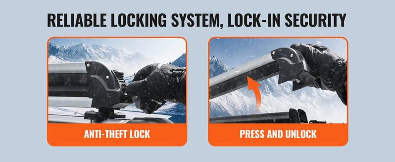 VEVOR Ski Snowboard Roof Rack 31.7" Universal Ski Rack for Car Roof with Lock