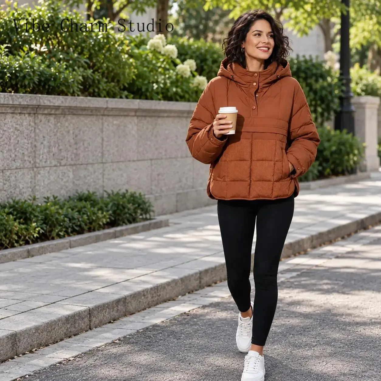 Women's Oversized Puffer Jacket, Hooded Quilted Pullover Coat with Half Snap Button Closure, Lightweight Loose Fit Winter Jacket with Pockets, Casual Minimalist Outerwear for Fall Winter, Everyday Wear, Streetwear and Outdoor Activities